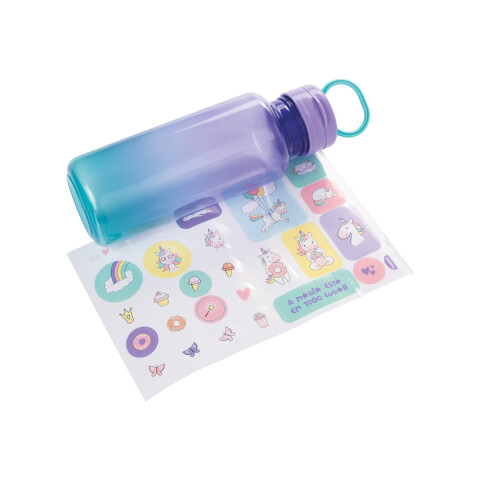 Botella Plástica Fun 600 ml Unicornio con Adhesivos U