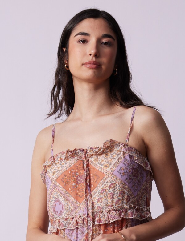 Vestido Midi Volados BEIGE/MULTI