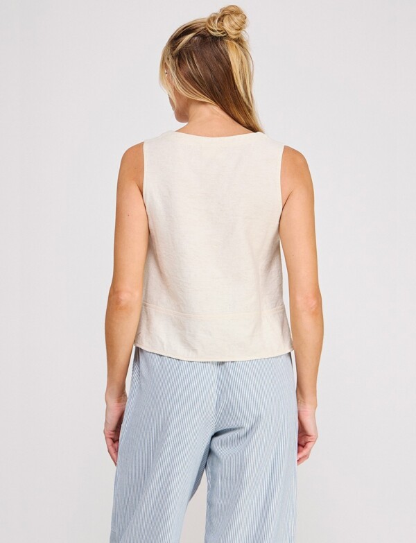 Blusa De Lino Sin Mangas Con Botones BEIGE CLARO