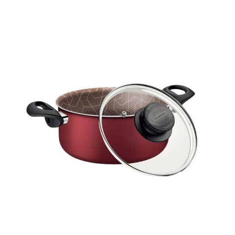 CACEROLA C/ASAS 22CM STARFLON PARIS TRAMONTINA TAPA VIDRIO Rojo