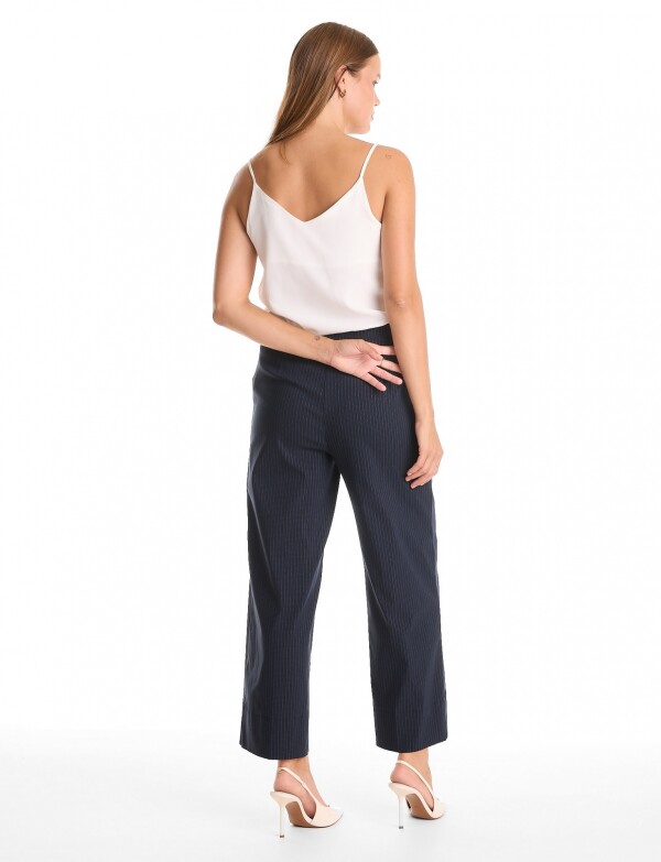 Pantalon Wide Leg Con Micro-pespunte AZUL