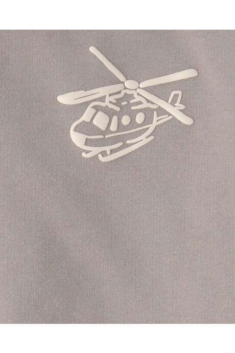 Set dos piezas de algodón, pantalón y buzo, gris, estampa helicóptero Sin color