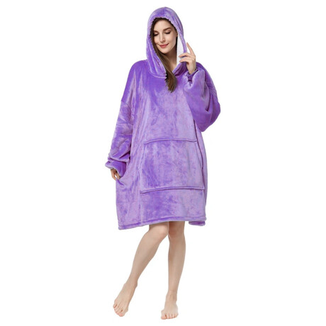 Buzo Canguro Oversize Manta Polar Afelpada Corderito Capucha Violeta