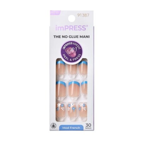 Uñas Postizas Impress Adhesivo Extra Mod French Blue