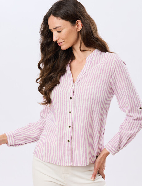 CAMISA DE LINO CUELLO MAO Lila Oscuro