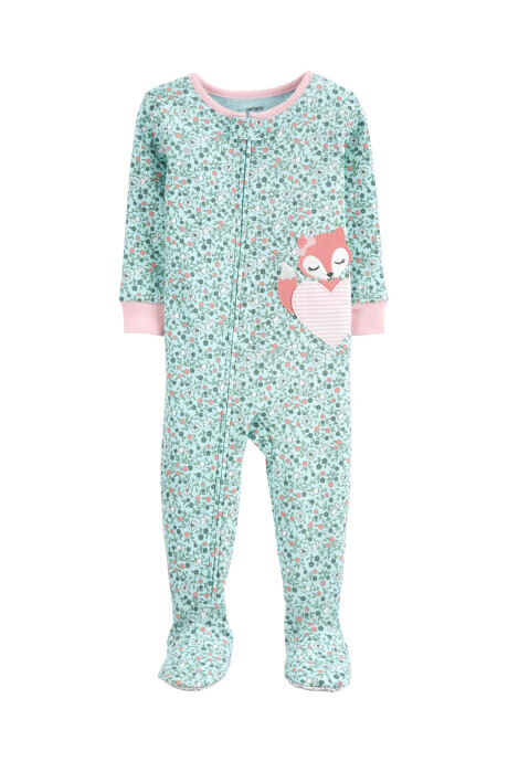 Pijama de 1 pieza con 100% ajuste perfecto de algodón, con pie y estampado de zorro 0