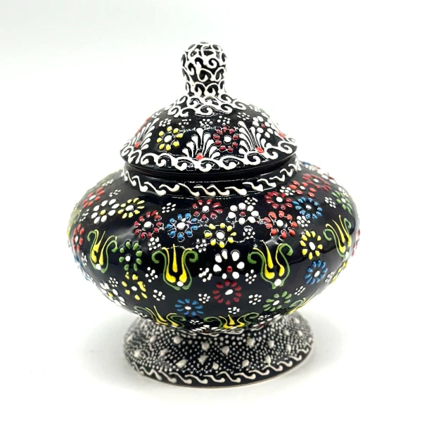Bombonera de cerámica pintada Negro