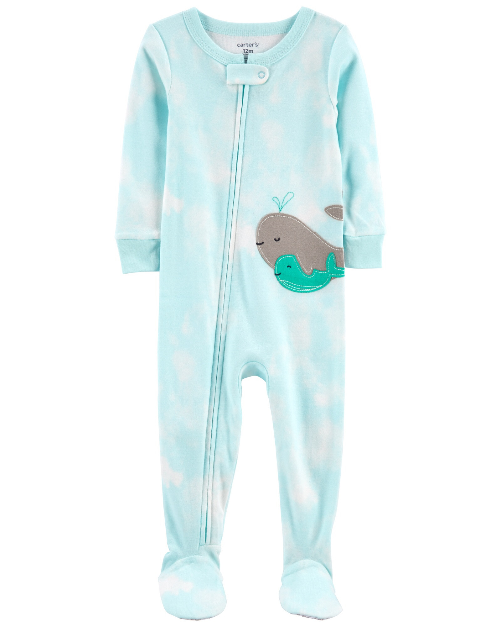 Pijama una pieza de algodón con pie estampa ballenas Sin color