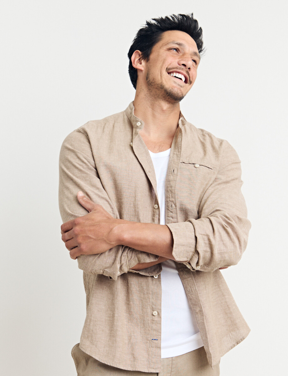011954 CAMISA HARRINGTON LABEL LINO Camel