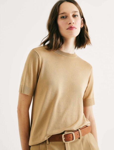 BLUSA DE MANGA CORTA EN PUNTO MARRÓN