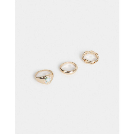 Set De Anillos Con Strass Dorado