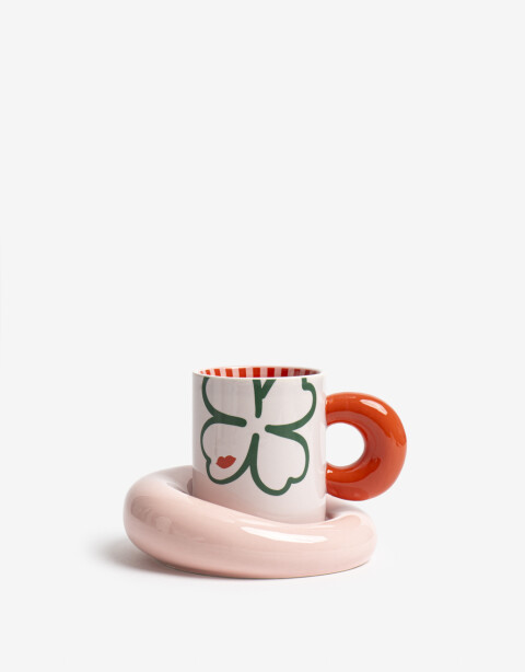 Artículos cocina Taza De Cerámica Y Plato Lucky - Combinacion Tricolor