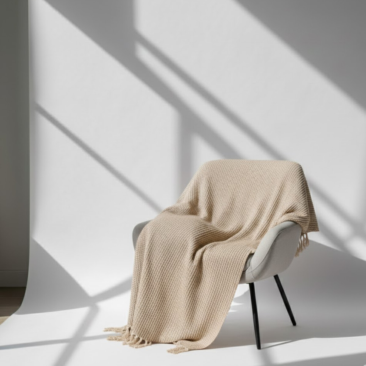 Manta para sillón y cama algodón Beige Waffle - 130cm 