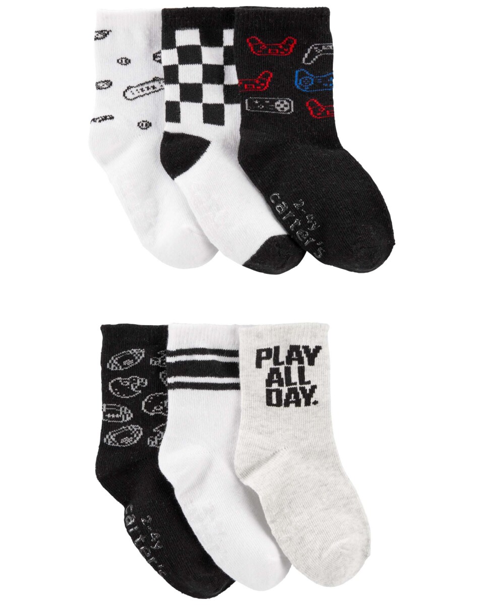 Pack seis pares de medias de algodón, diseño juegos 