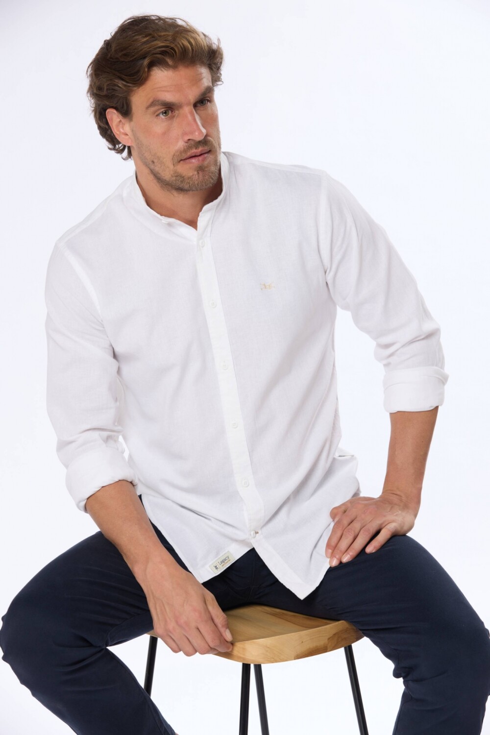CAMISA DE LINO CUELLO MAO Blanco