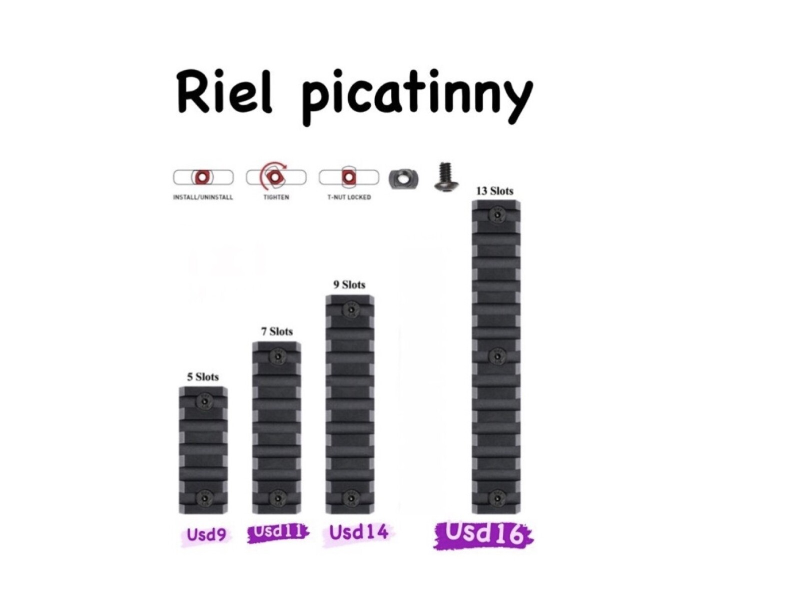 Riel Picatinny 13 Slots tipo M-LOK 