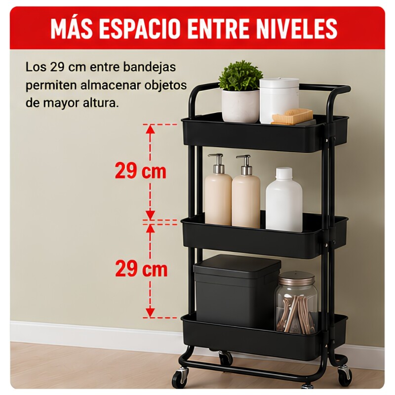 Carro organizador 3 estantes con ruedas NEGRO