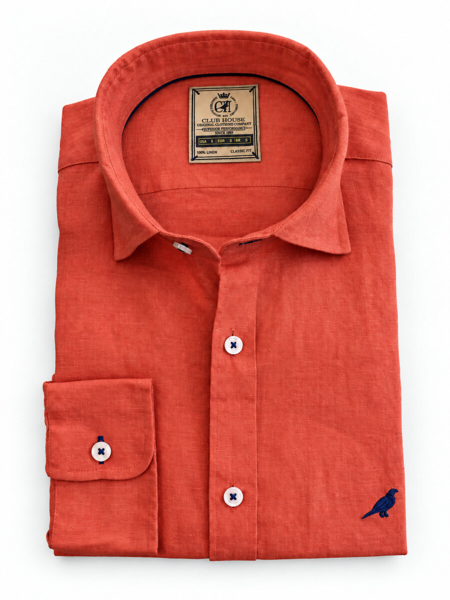 Camisa lino Short Collar - Ladrillo lavado 