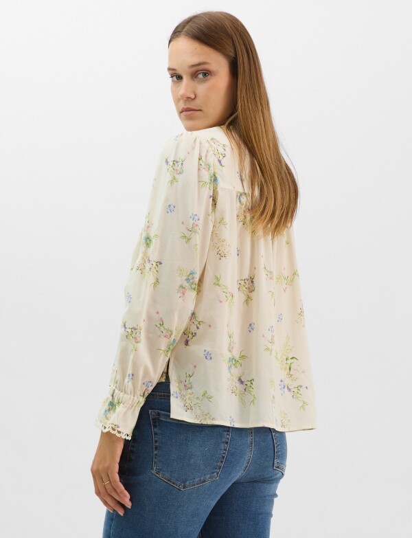 Blusa De Algodón Estampado Con Puntilla CRUDO/MULTI