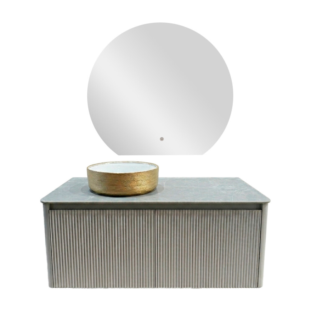 CONJUNTO DE BAÑO HABITARE MODELO SY1050-100 / MUEBLE + BACHA + ESPEJO CIRCULAR C/ LUZ LED Conjunto De Baño Habitare Modelo Sy1050-100 / Mueble + Bacha + Espejo Circular C/ Luz Led