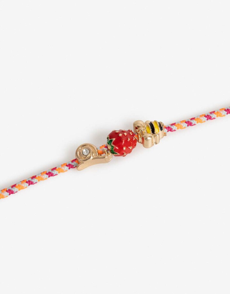 Pulseras Flexibles Color Pulsera Cordón Y Dijes - Dorado