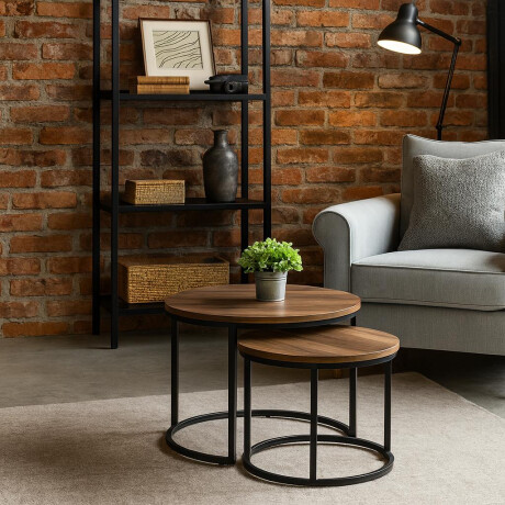 Set Mesas Ratonas en Madera y Metal Set Mesas Ratonas en Madera y Metal