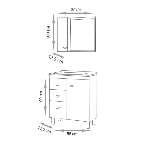 Conjunto de Baño Completo Elisa (56cm) | Mueble de Pie con 3 Cajones, Bacha y Espejo Conjunto de Baño Completo Elisa (56cm) | Mueble de Pie con 3 Cajones, Bacha y Espejo