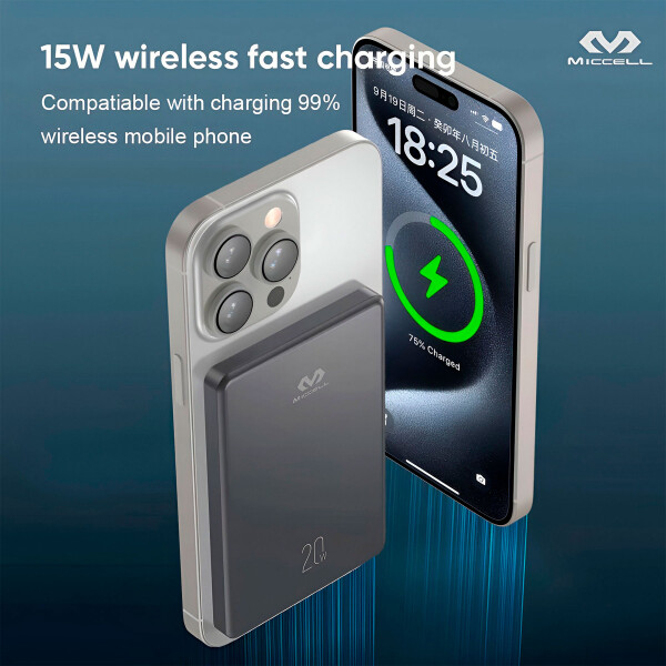 Cargador Portatil Power Bank Magsafe 5000mah Usb-C Miccell Color Gris