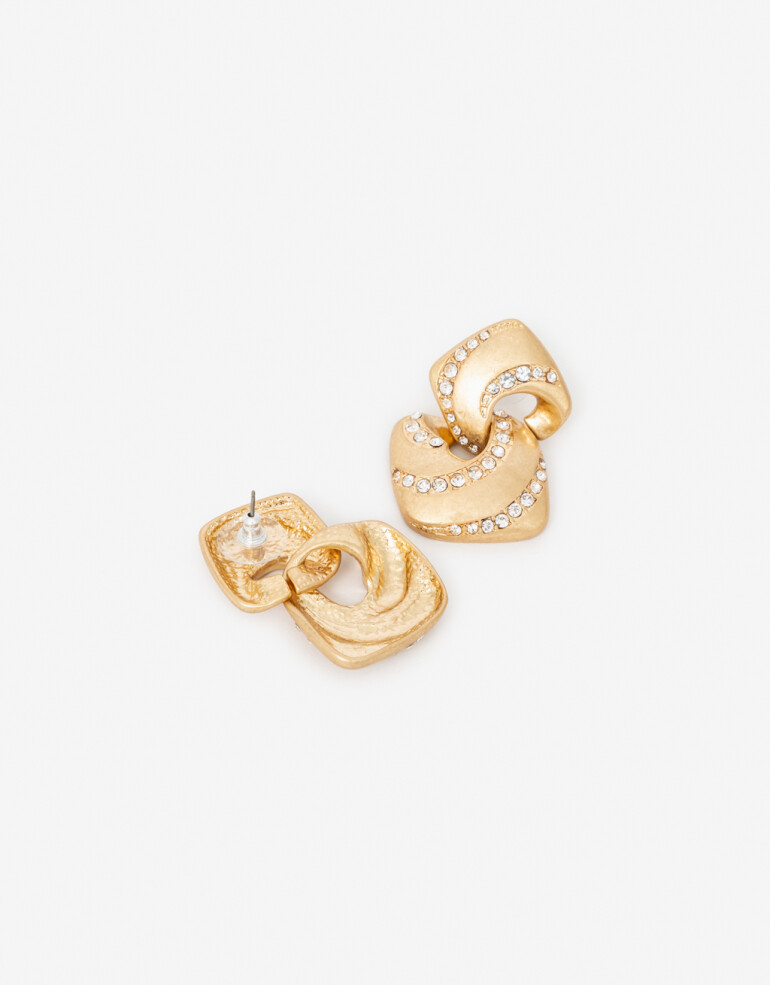 Aros Colgantes Cortos Strass Aros Cortos Con Strass - Dorado Oro Amarillo