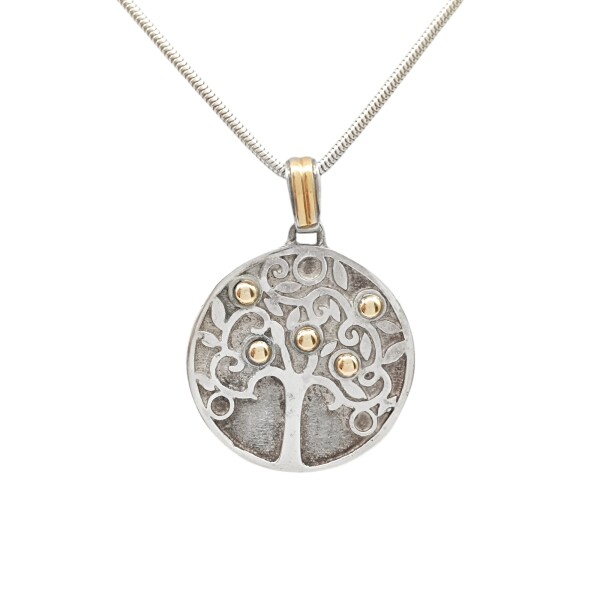 Dije Medalla Árbol de la vida-Plata y oro- Sin piedra- CP5013 sinpiedra