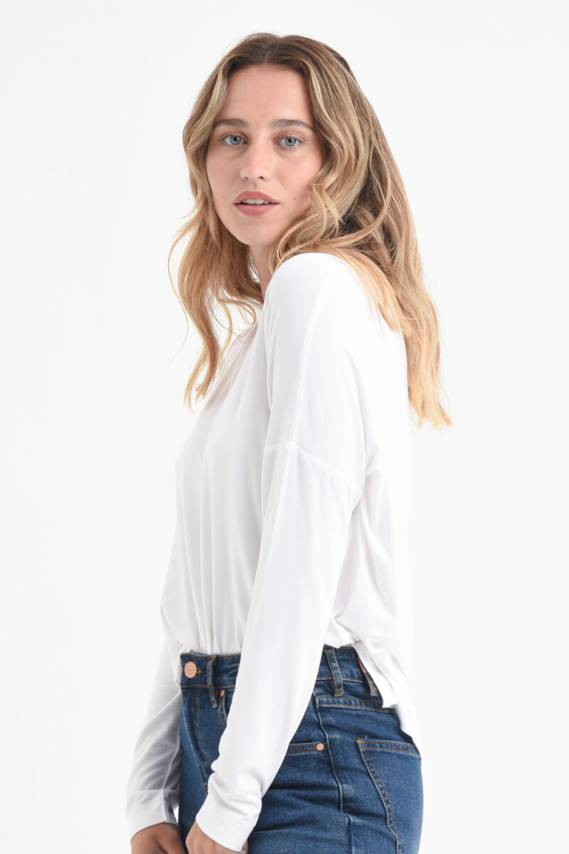 Remera manga larga escote en V Blanco