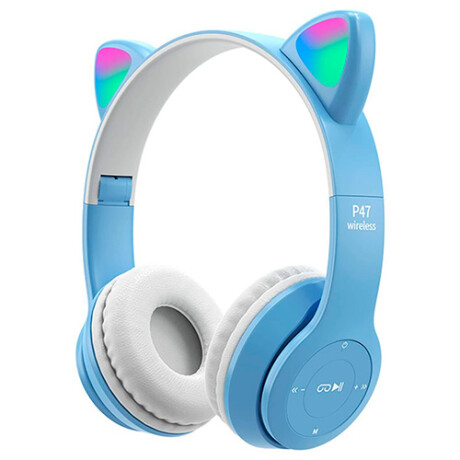 Auriculares Gato con Orejas Bluetooth Luces CELESTE