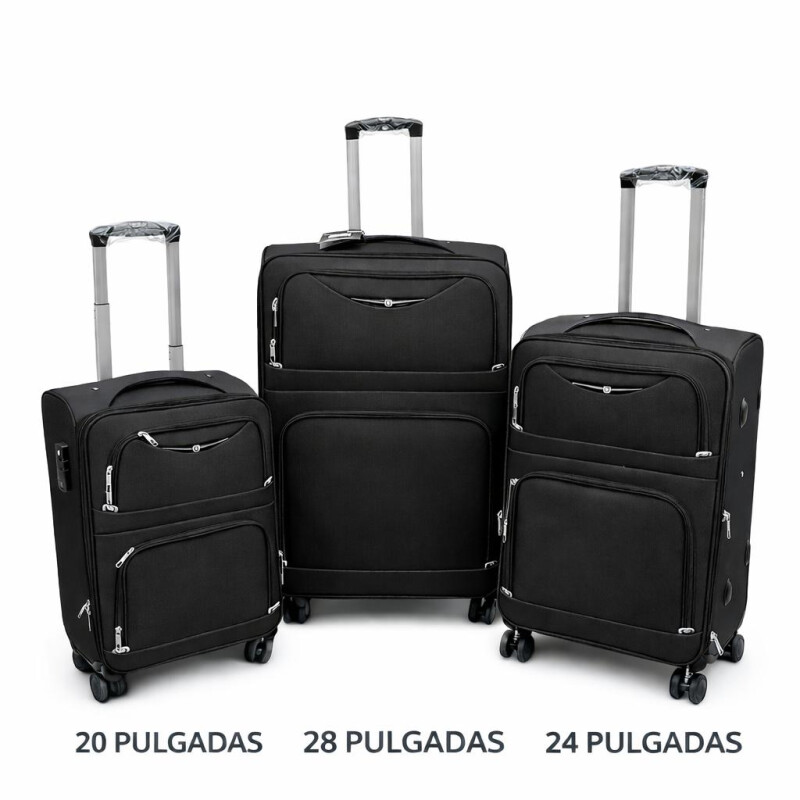 Set de Valijas de Tela con Ruedas | Livianas y Resistentes Negra