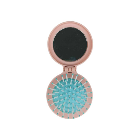 Cepillo peine de pelo y espejo plegable para viaje Rosado
