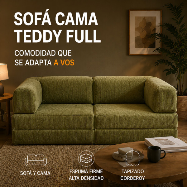 Sofá Sillón Cama ComboHome Teddy Premium 3 Cuerpos Corderoy Verde 1