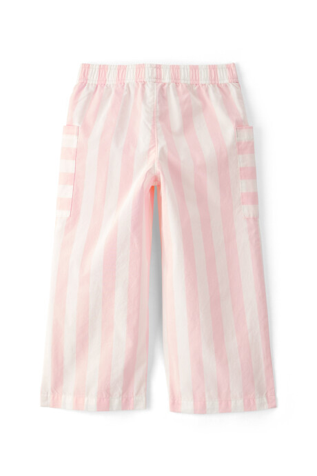 Pantalón de algodón, diseño a rayas rosadas y marfil Sin color