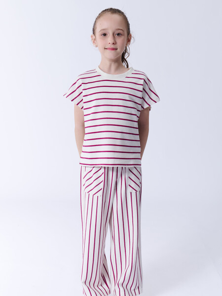 Pantalón con bolsillos rayas Fucsia