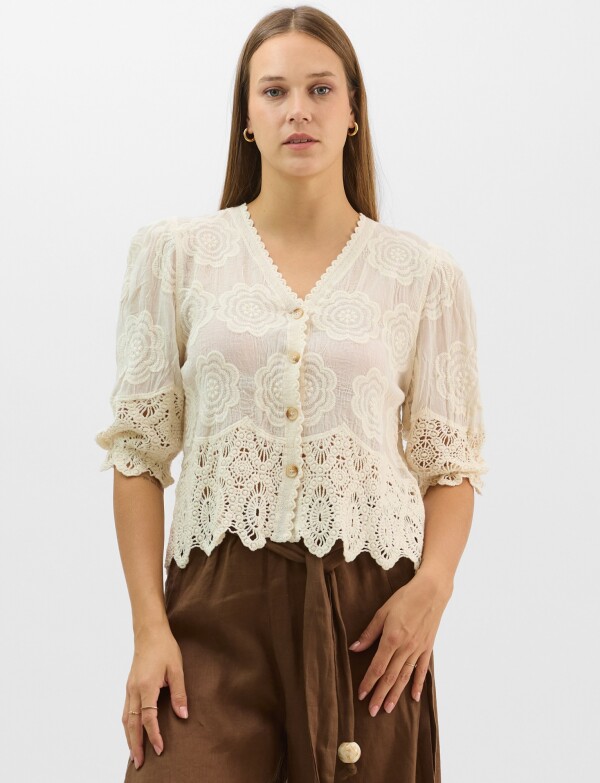 Blusa Bordada Puntilla CRUDO
