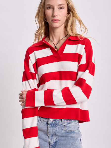 Buzo punto cuello polo Rojo