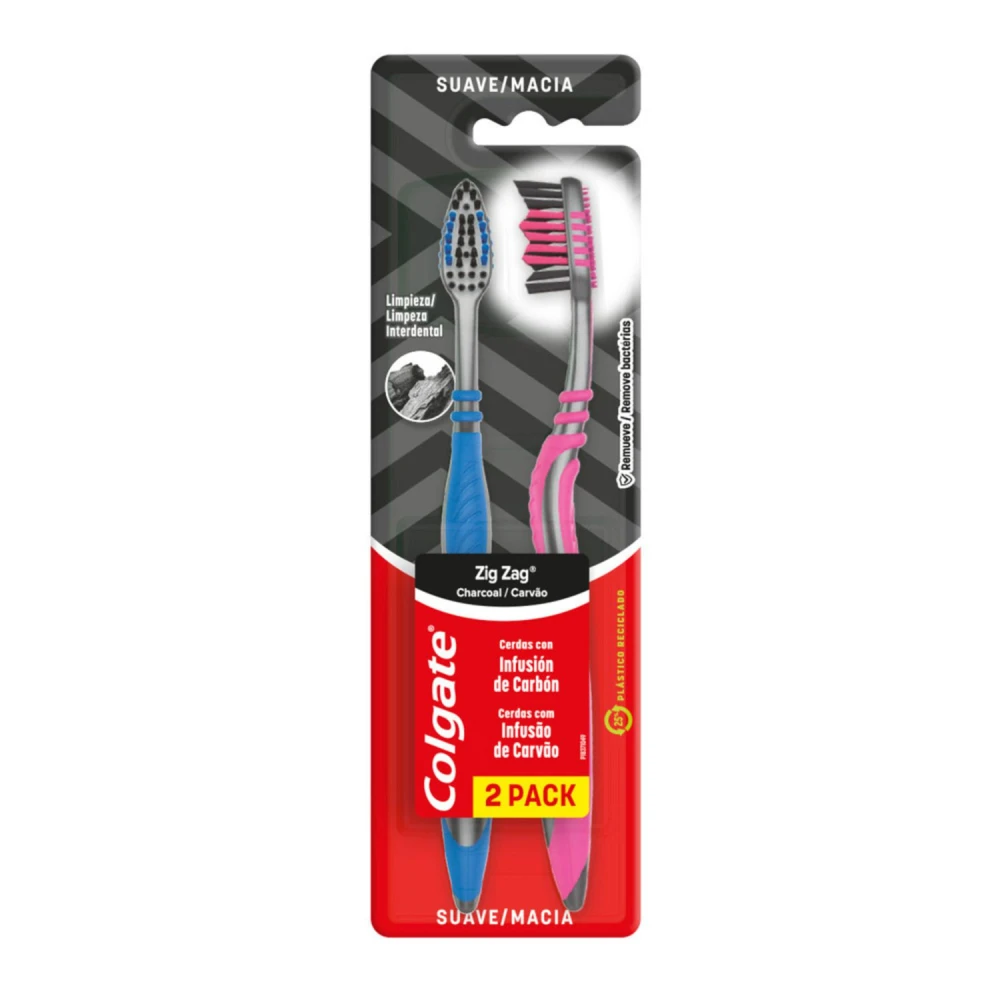 COLGATE CEPILLO ZIG ZAG CARBÓN X 2 UNID