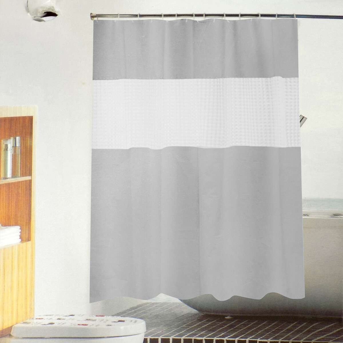 CORTINA DE BAÑO 180X200CM DISEÑO PIEDRAS GRIS 