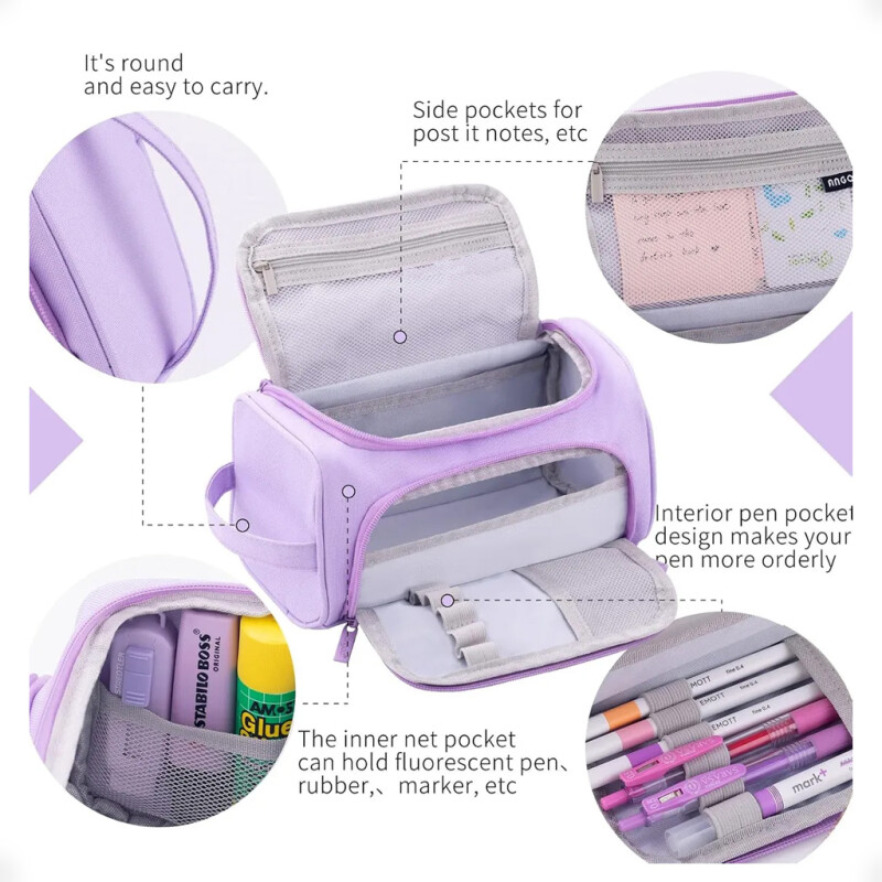 Bolso Cartuchera Gran Capacidad Para Lápices Y Marcadores Lila