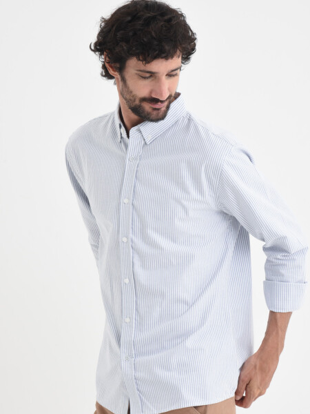 Camisa manga larga oxford Celeste con rayas blancas