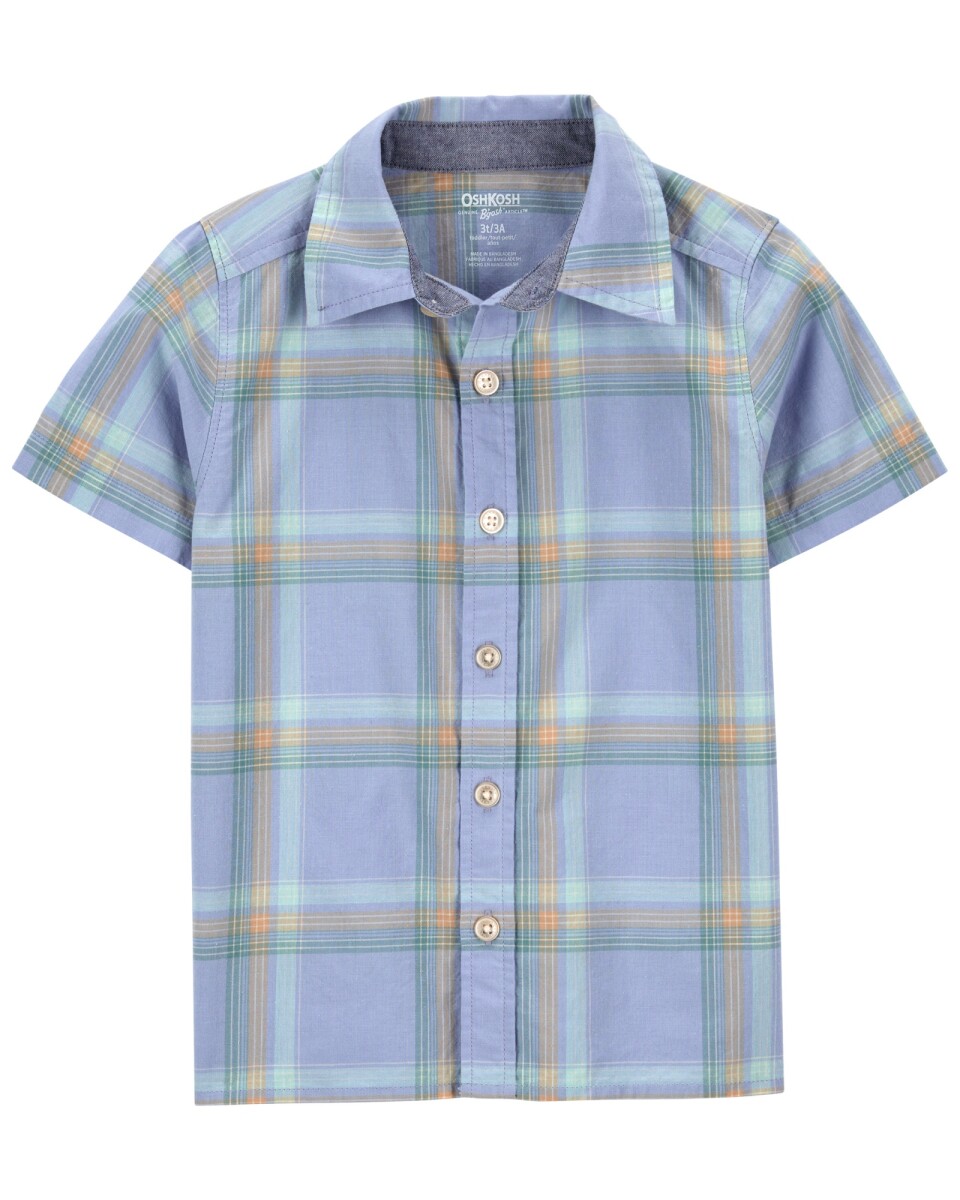 Camisa de algodón, manga corta, diseño a cuadros 