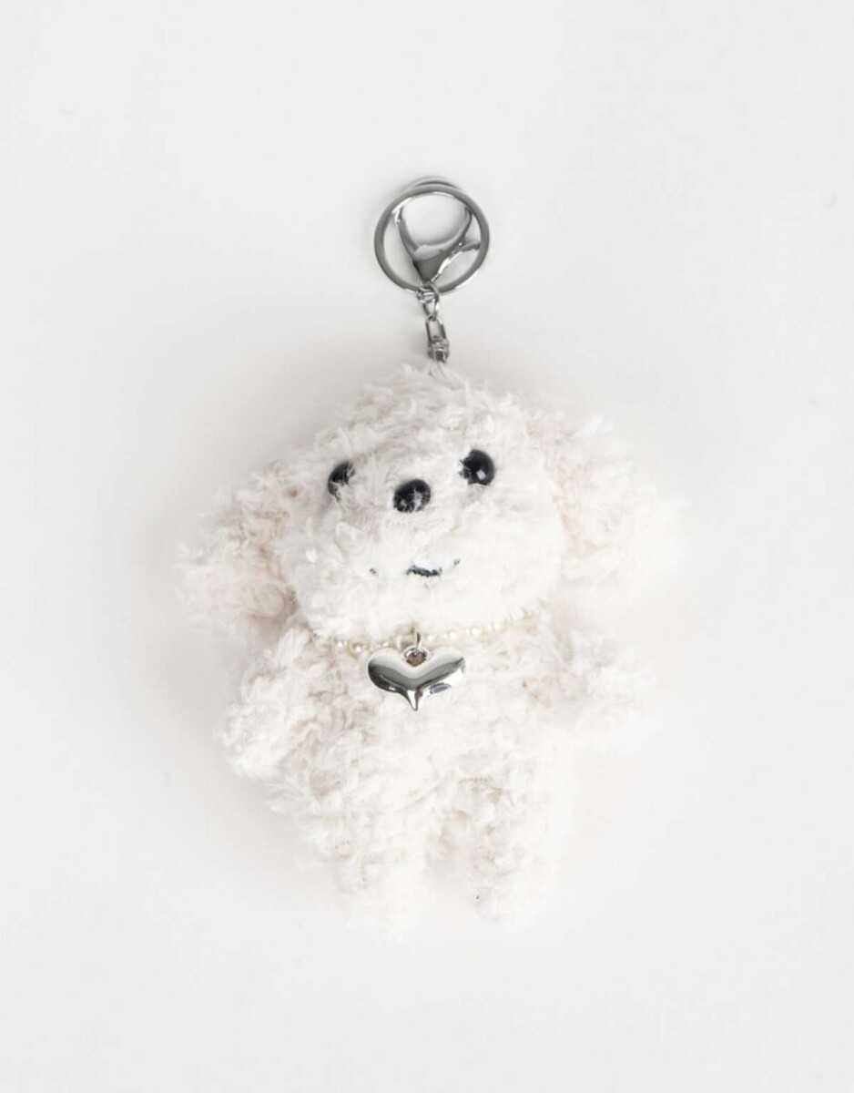 Llavero Y Charm De Peluche De Perrito - Blanco Crema 