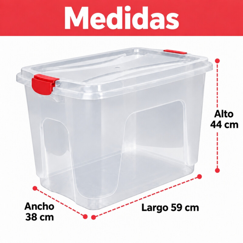 Set x3 Caja organizadora 65 lts TRANSPARENTE