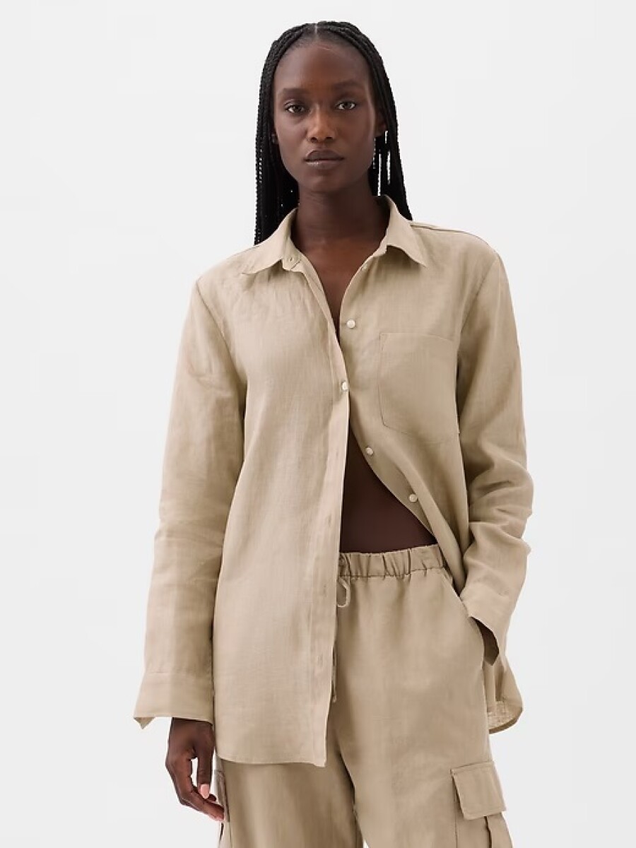 Camisa Boyfriend De Lino Mujer - Iconic Khaki 