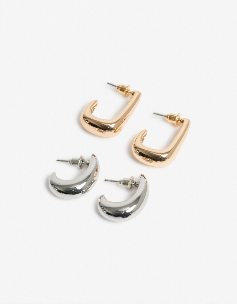 Aros Argollas Set Metal Set De Argollas Biplating - Dorado