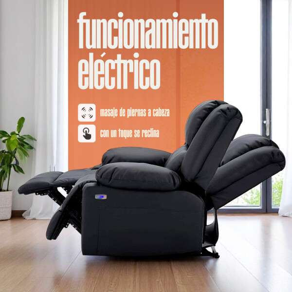 Sofá Sillón 2 Cuerpos Reclinable Masajeador Electrico Living Color Variante Negro