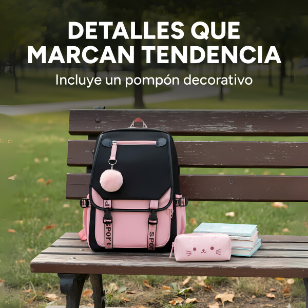 Pack x3 Mochila Kawaii Impermeable Usb Multuso Resistente Variante Color Rosa Negro